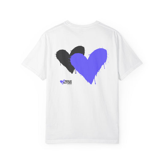 T-shirt blanc streetwear "Black & Blue Heart"